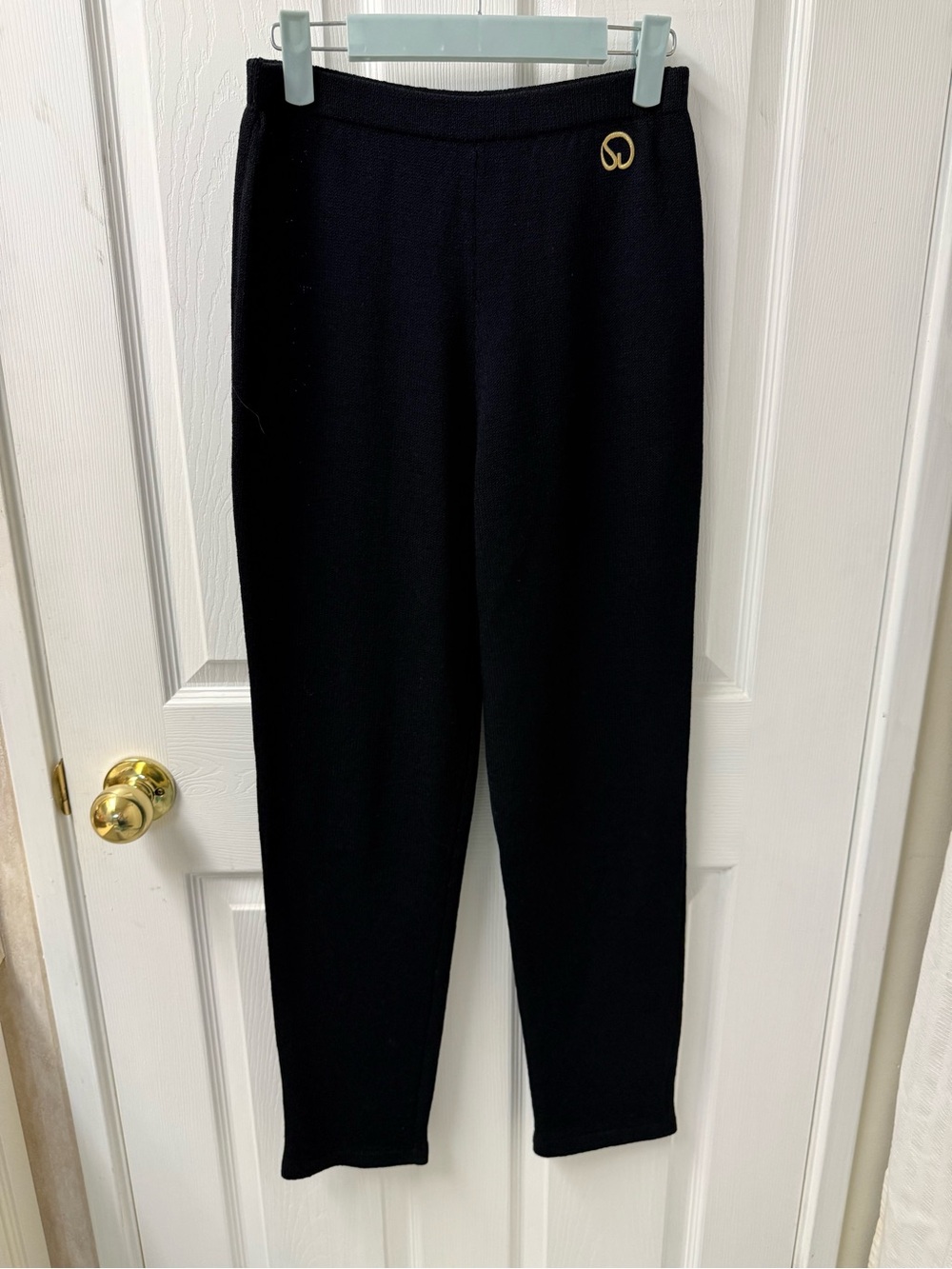 Vintage St. John Basics Womens Pants S Black Santana Knit Elastic Waist Logo